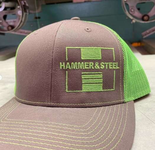 Hammer & Steel logo embroidered on a cap